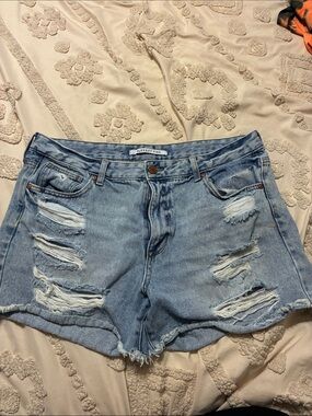 Celebrity Pink Washed Light Blue Distressed Denim Shorts